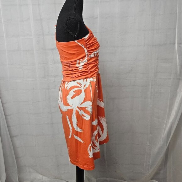 NWT Tracy Negoshian Orange White Tropical Ruched One Shoulder Mini Dress S - Picture 6 of 12